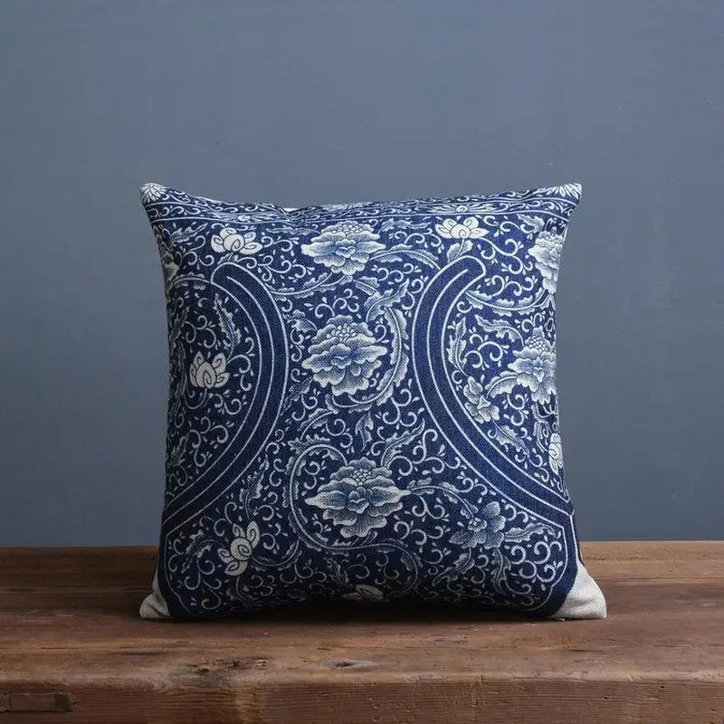 Blue Porcelain Pattern China Flower Decorative Pillow Sham（No Pillow Core Inside）Linen Cotton Sofa Cushion /Car Throw Pillowcase