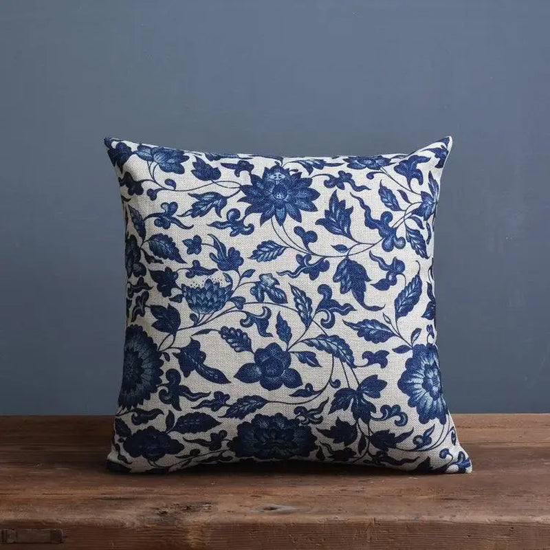 Blue Porcelain Pattern China Flower Decorative Pillow Sham（No Pillow Core Inside）Linen Cotton Sofa Cushion /Car Throw Pillowcase