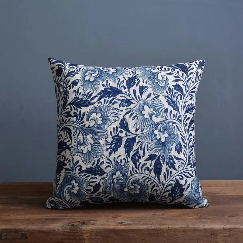 Blue Porcelain Pattern China Flower Decorative Pillow Sham（No Pillow Core Inside）Linen Cotton Sofa Cushion /Car Throw Pillowcase