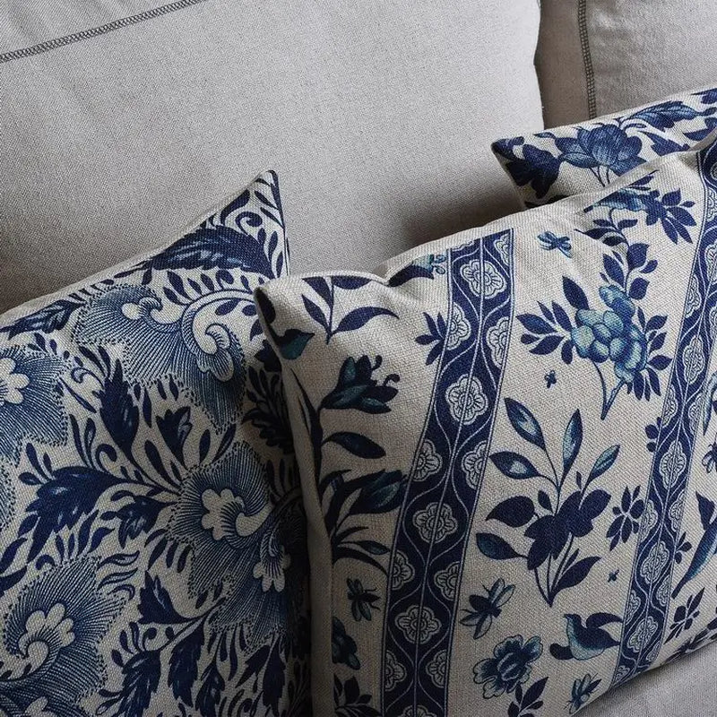 Blue Porcelain Pattern China Flower Decorative Pillow Sham（No Pillow Core Inside）Linen Cotton Sofa Cushion /Car Throw Pillowcase