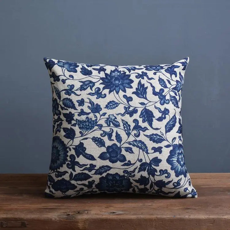 Blue Porcelain Pattern China Flower Decorative Pillow Sham（No Pillow Core Inside）Linen Cotton Sofa Cushion /Car Throw Pillowcase