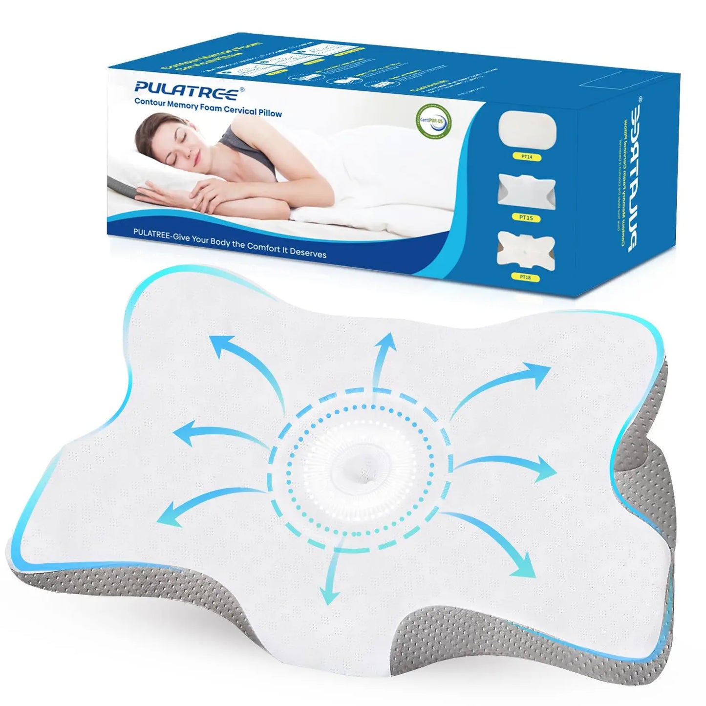 Pulatree New Odorless Orthopedic Pillow for Neck and Shoulder Pain Memory Foam Neck Pillow Ergonomic Sleeping Cervical Pillow