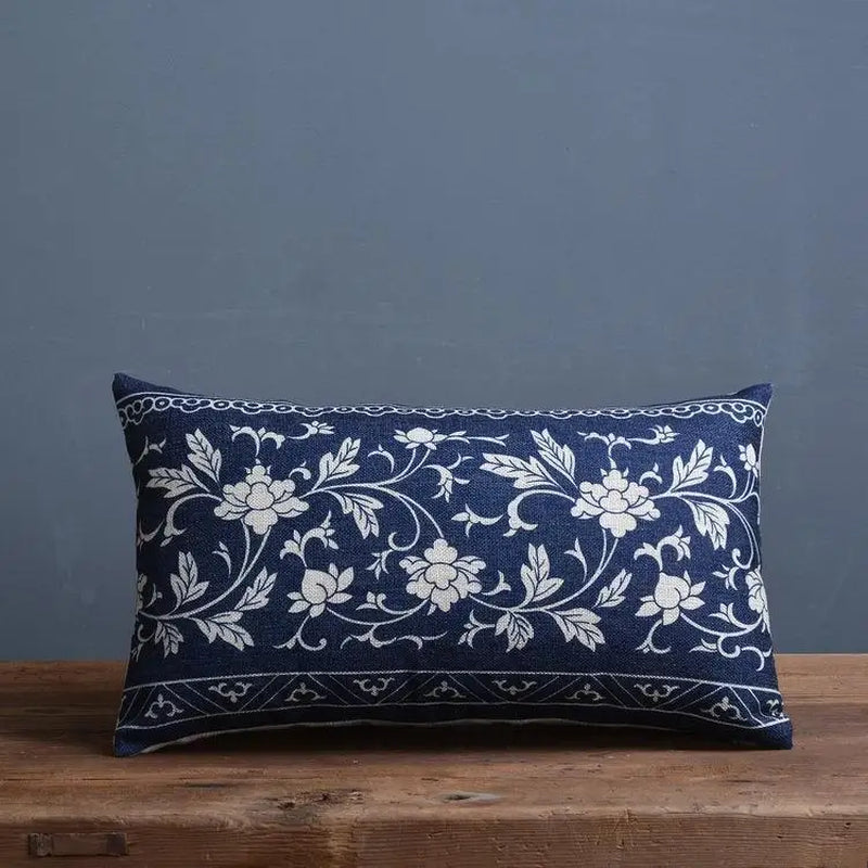 Blue Porcelain Pattern China Flower Decorative Pillow Sham（No Pillow Core Inside）Linen Cotton Sofa Cushion /Car Throw Pillowcase