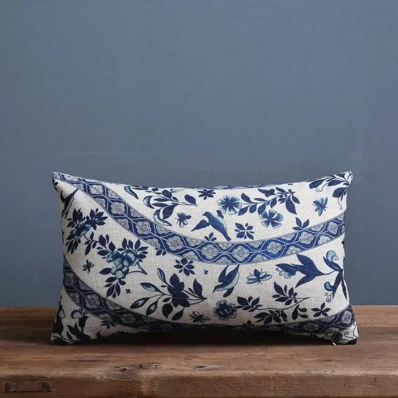 Blue Porcelain Pattern China Flower Decorative Pillow Sham（No Pillow Core Inside）Linen Cotton Sofa Cushion /Car Throw Pillowcase
